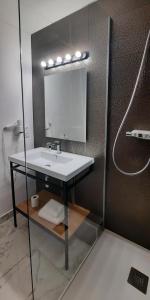 uma casa de banho com um lavatório e um espelho em Hôtel de France em Toulouse