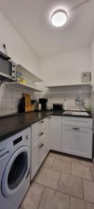 a kitchen with a washing machine and a sink at Gemütliches Nest zum Wohlfühlen in Osnabrück