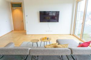 ein Wohnzimmer mit einem Sofa und einem Tisch in der Unterkunft N24 Apartments in Tuttlingen