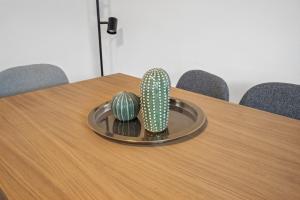 a table with two cactuses on top of it at Apartment in the heart of Oerlikon in Zurich