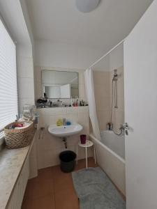 a bathroom with a sink and a bath tub at Center Schwabing Spacious flat in Munich