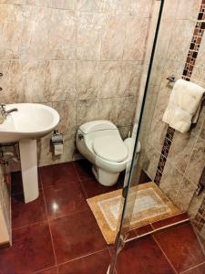a bathroom with a toilet and a sink at Casa Quirola hermosa y muy grande in Cuenca