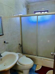 ein Bad mit einem WC und einem Waschbecken in der Unterkunft Casa Quirola hermosa y muy grande in Cuenca