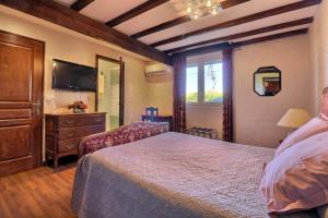 1 dormitorio con 1 cama, vestidor y TV en Domaine de Hurlevent en Montgaillard-Lauragais