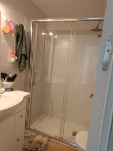 eine Dusche mit Glastür im Bad in der Unterkunft Éxito 888 in Alicante