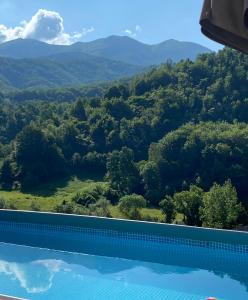 a swimming pool with a view of the mountains at Aphrodite Hills Apartments-Stara Planina in Crni Vrh