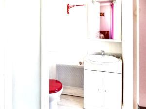 ルションにあるAppartement de 2 chambres a Bagneres de Luchonのバスルーム(赤いトイレ、洗面台付)