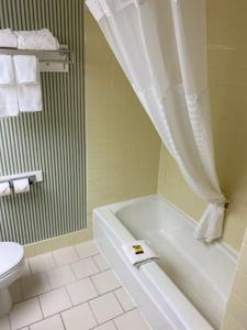 a bathroom with a white tub and a toilet at Barclay Hotel Atlanta Downtown in Atlanta