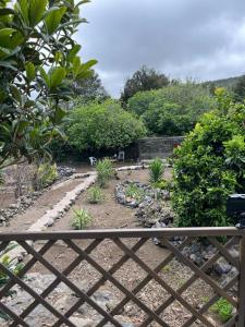 einen Garten, der durch einen Zaun mit Pflanzen gesehen wird in der Unterkunft Casas Asomada in Tanque