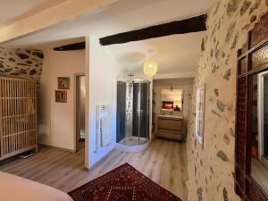 a bedroom with a large shower in a room at La Casita in Molitg les Bains