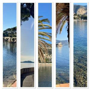 three views of the water and a palm tree at Beaulieutiful City Center apartment in Beaulieu-sur-Mer