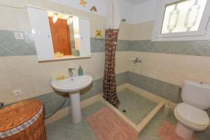 a bathroom with a toilet a sink and a shower at Country house in Limnionas in Ayía Kiriakí +19 photos