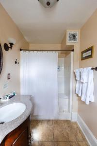 a bathroom with a shower and a sink at Magnolia House Inn in Hampton
