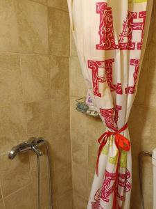 a shower curtain in a bathroom with a shower at Dina's House in Leondari