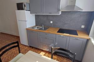 a kitchen with a sink and a white refrigerator at Altana Rooms Apartment in Koper +15 photos