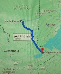 a map of the trekking route at Tortugal Boutique River Lodge in Rio Dulce