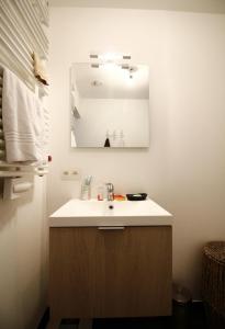 ein Bad mit einem Waschbecken und einem Spiegel in der Unterkunft Les Pieds a La Grande Place in Brüssel