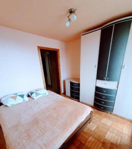 um quarto com uma cama e um grande armário em Apartments in the Sun CITY em Siauliai