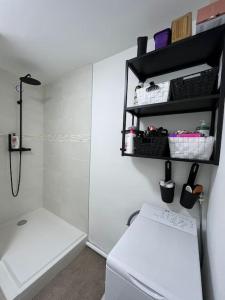 ein weißes Bad mit einem WC und einem Waschbecken in der Unterkunft Cosy appartement - Evry in Évry-les-Châteaux