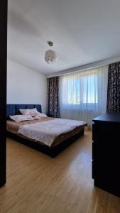 普洛耶什蒂的住宿－MMT SweetHome 2，一间卧室设有一张大床和一个窗户。