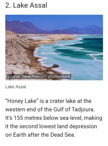 a screenshot of a text message about a crater lake at Addis Guest House Djibouti in Djibouti