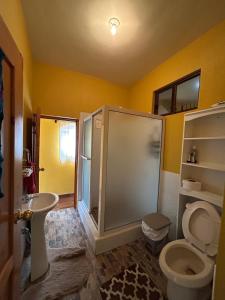 パナハチェルにあるCasa Momoのバスルーム(シャワー、トイレ、シンク付)