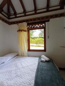 萊瓦鎮的住宿－TerraZen Cabaña Privada，一间卧室设有一张床和一个窗口