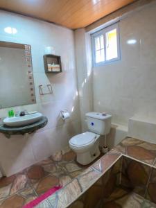 ein Bad mit einem WC und einem Waschbecken in der Unterkunft Refugio Cariguana in El Valle de Antón