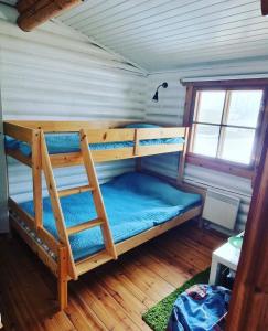 a bedroom with two bunk beds in a house at Bastöstugby stuga 16 in Pålsböle