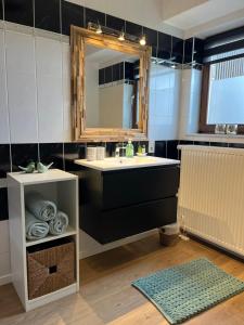 a bathroom with a sink and a mirror at B&B au 27 in Stavelot