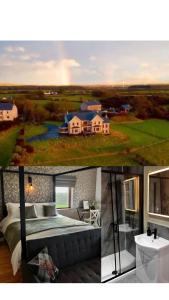 a collage of three pictures of a bedroom and a house at Carnbore House BnB in Bushmills
