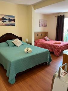1 dormitorio con 2 camas y 1 maleta en Uli´s house en Lima