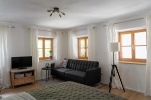 salon z kanapą i telewizorem w obiekcie Ferienwohnung am Siglhof w mieście Samerberg