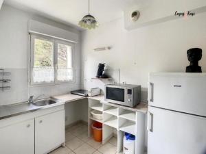 eine Küche mit einem weißen Kühlschrank und einer Mikrowelle in der Unterkunft San Giovanni in Salon-de-Provence