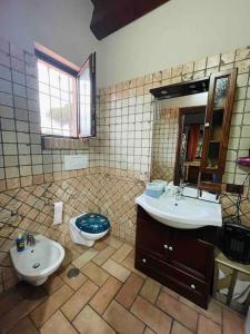 a bathroom with a sink and a toilet at Honey's Home-Dependance campagna in Villafranca