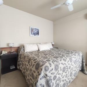 a bedroom with a bed and a ceiling fan at Hotel Nijar in Viedma