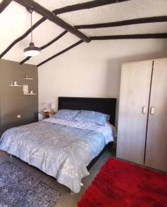 um quarto com uma cama, um armário e um tapete vermelho em Aparta estudio campestre em Chía