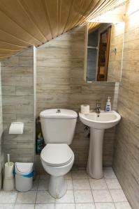 a bathroom with a toilet and a sink at Roses Studios in Néa Michanióna