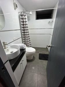 a bathroom with a toilet and a sink at Departamento en José Luis Bustamante y Rivero in La Pampilla