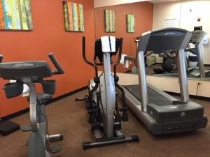 a gym with two tread machines and a treadmill at Holiday Inn Express Hotel & Suites Chicago-Algonquin, an IHG Hotel in Algonquin