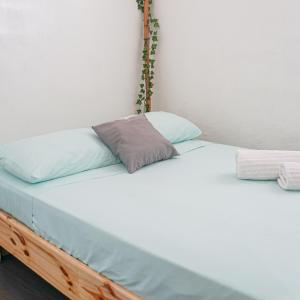 ein Bett mit zwei Kissen auf einem Zimmer in der Unterkunft Hostel Gato Colonial in Santo Domingo