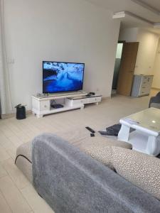 sala de estar con sofá y TV de pantalla plana en Alsam Real Estate Gust House, en Addis Ababa