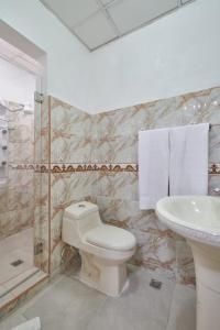 een badkamer met een toilet en een wastafel bij Apartamento de un solo piso zona colonial in Santo Domingo