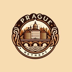 een logo voor een brouwerij met een foto van de raccula kathedraal bij Prague Retreat Apartment in Praag