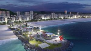 an aerial view of a beach at night at Studio 219 em Santos in Santos