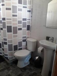 a bathroom with a toilet and a sink at Acogedora cabaña para disfrutar y descansar in Olmué +23 photos