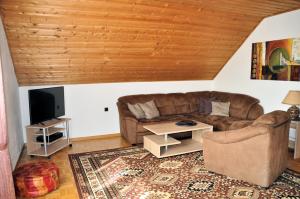 sala de estar con sofá y TV en Ferienwohnung Eudenbach, en Alsbach