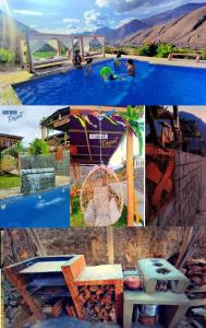 un collage de fotos de una piscina en CASA DE CAMPO TURÍSTICO KOTOSH RESORT en Huánuco