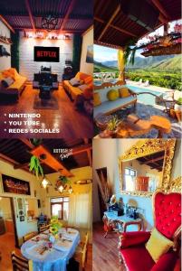un collage de trois photos d'un salon et d'une cuisine dans l'établissement CASA DE CAMPO TURÍSTICO KOTOSH RESORT, à Huánuco