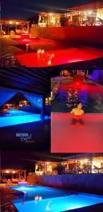 a group of four pictures of a pool at night at CASA DE CAMPO TURÍSTICO KOTOSH RESORT in Huánuco